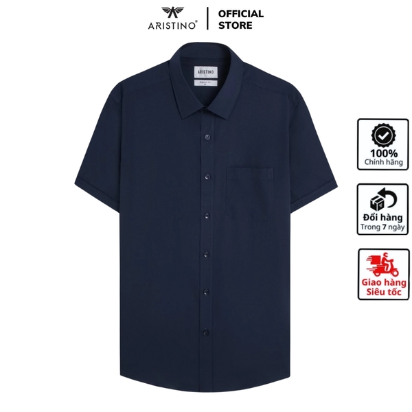 Áo Sơ Mi Nam Ngắn Tay Aristino ASS160AZ màu xanh tím than solid
