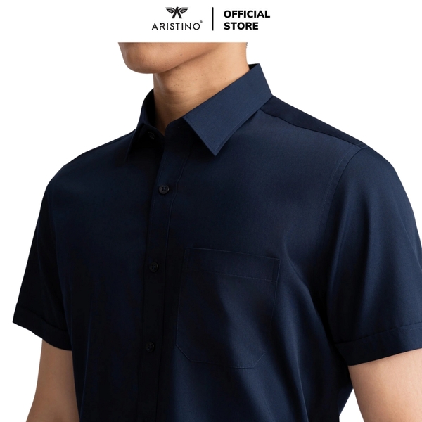 Áo Sơ Mi Nam Ngắn Tay Aristino ASS160AZ màu xanh tím than solid