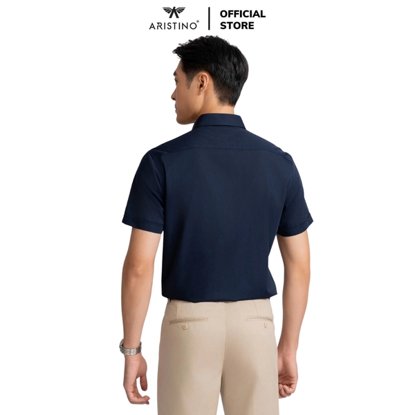 Áo Sơ Mi Nam Ngắn Tay Aristino ASS160AZ màu xanh tím than solid