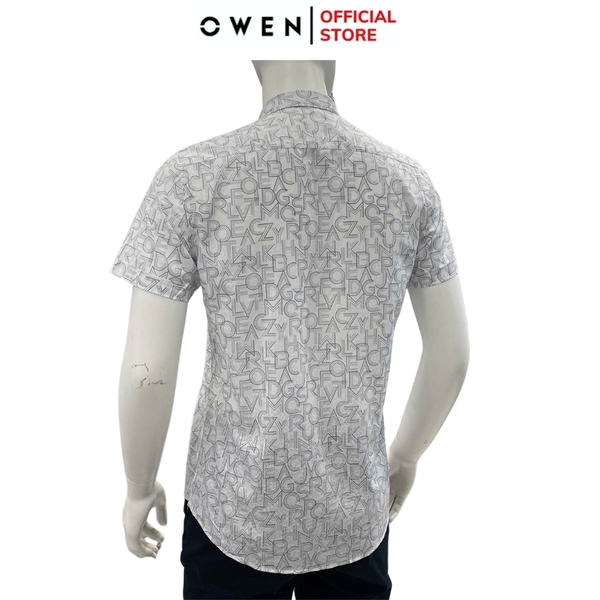 Áo sơ mi nam tay ngắn Owen AS240065N màu trắng in họa tiết dáng ôm slim fit tà lượn không túi chất liệu bamboo poly