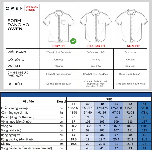 Áo Sơ Mi Nam Tay Ngắn Owen AB250020NT màu xanh đậm dáng suông body fit tà bằng có túi chất liệu bamboo poly