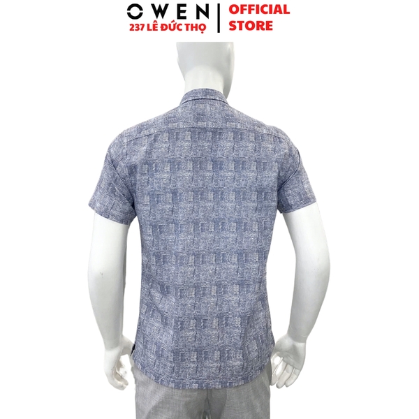 Áo sơ mi nam tay ngắn Owen AB250126N màu xám họa tiết dáng suông body fit tà bằng không túi chất liệu poly spandex