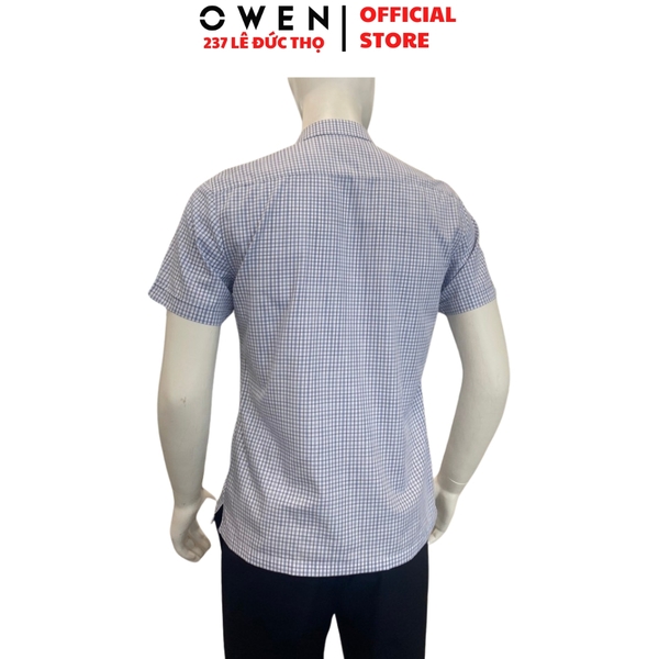 Áo Sơ Mi Nam Tay Ngắn Owen AB260024NT Xanh Kẻ Body Fit Bamboo