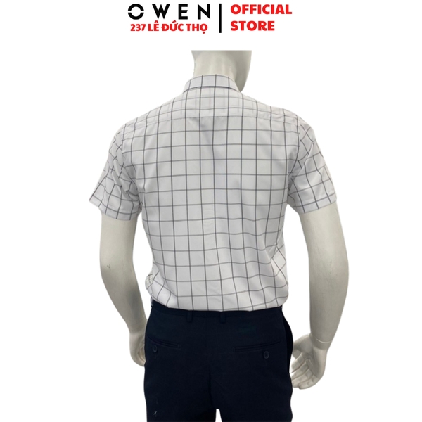 Áo Sơ Mi Nam Tay Ngắn Owen AB260025NT Trắng Kẻ Body Fit Bamboo