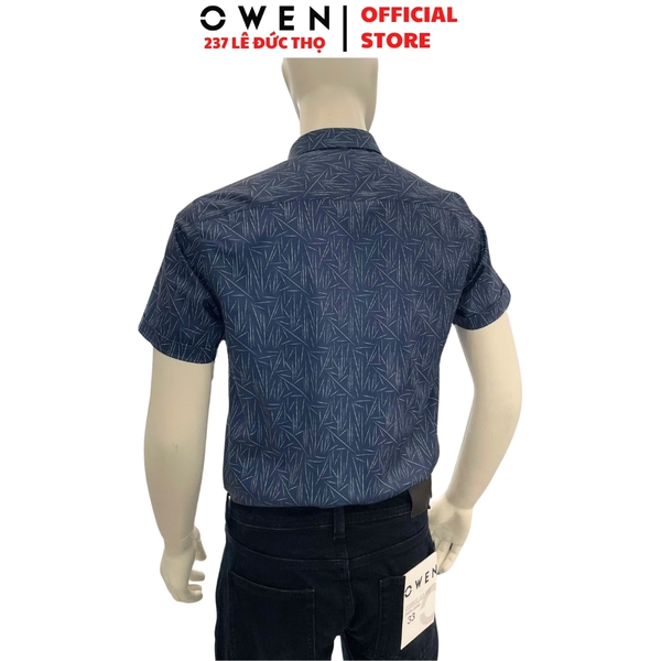 Áo sơ mi nam tay ngắn Owen AF255096NT màu xanh tím than họa tiết dáng Plus Size chất liệu modal polyester