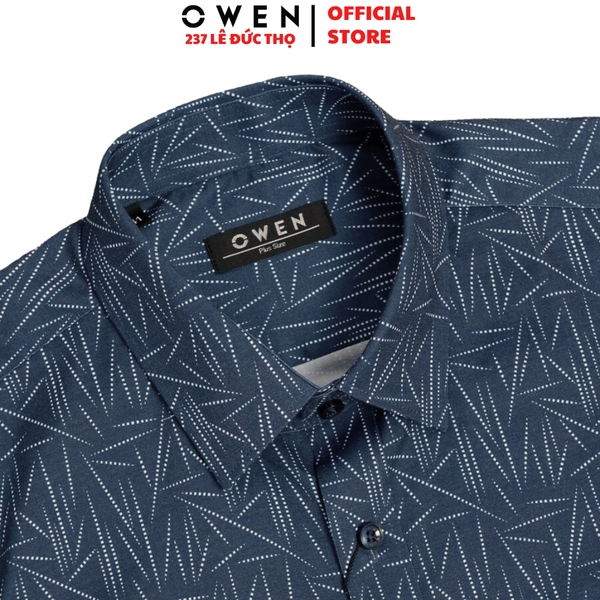 Áo sơ mi nam tay ngắn Owen AF255096NT màu xanh tím than họa tiết dáng Plus Size chất liệu modal polyester