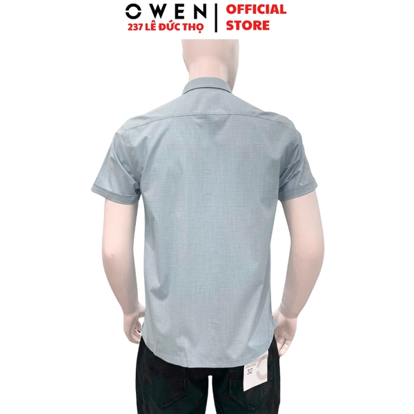 Áo sơ mi nam tay ngắn Owen AF260103NT màu xanh kẻ dáng suông rộng Plus size tà bằng có túi chất liệu Bamboo polyester