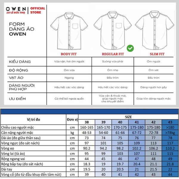 Áo sơ mi nam tay ngắn Owen AR240032N màu xanh nhạt kẻ ngang dáng suông regular fit tà lượn không túi chất liệu nano