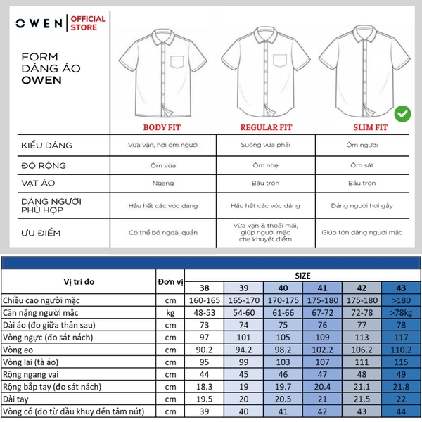 Áo Sơ Mi Nam Tay Ngắn Owen AS250039N màu xanh than caro nhỏ dáng ôm slim fit tà lượn không túi Chất liệu Bambo poly