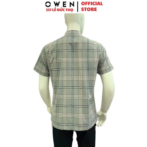 Áo Sơ Mi Nam Tay Ngắn Owen AB260098NT Xám Xanh Kẻ Caro Body Fit
