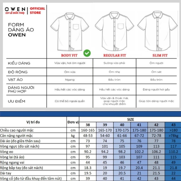 Áo Sơ Mi Nam Tay Ngắn Owen AB260098NT Xám Xanh Kẻ Caro Body Fit