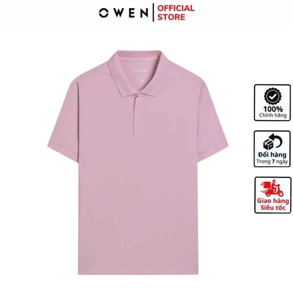 Áo Thun polo Nam Tay Ngắn Có Cổ Owen APV253615 màu hồng nhạt dáng suông body fit tà bằng chất liệu cotton