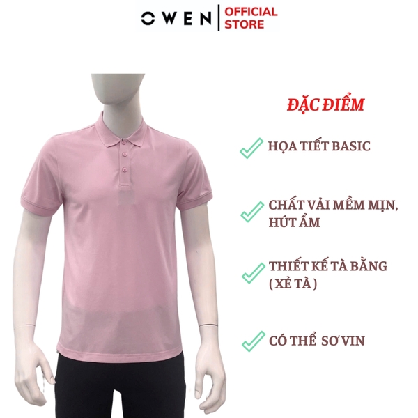 Áo Thun polo Nam Tay Ngắn Có Cổ Owen APV253615 màu hồng nhạt dáng suông body fit tà bằng chất liệu cotton