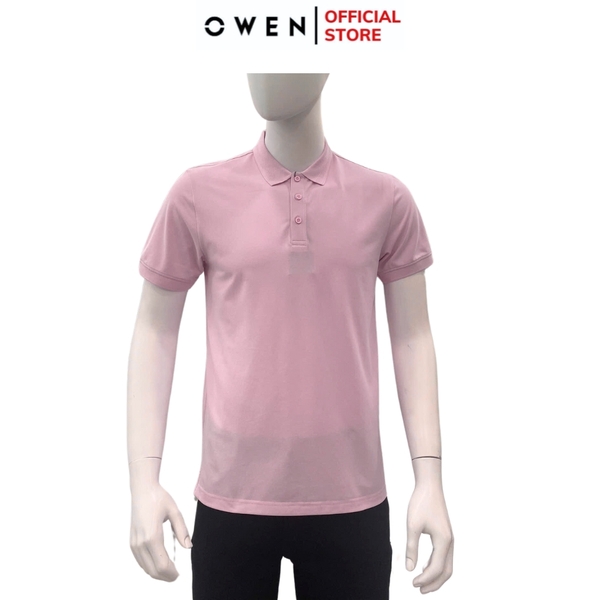 Áo Thun polo Nam Tay Ngắn Có Cổ Owen APV253615 màu hồng nhạt dáng suông body fit tà bằng chất liệu cotton