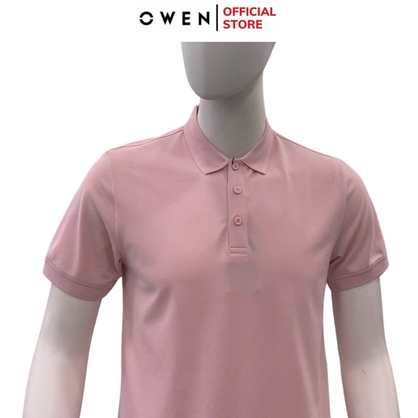 Áo Thun polo Nam Tay Ngắn Có Cổ Owen APV253615 màu hồng nhạt dáng suông body fit tà bằng chất liệu cotton