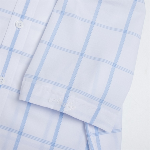 Áo Sơ Mi Nam Ngắn Tay Aristino ASS024S3 màu trắng kẻ xanh