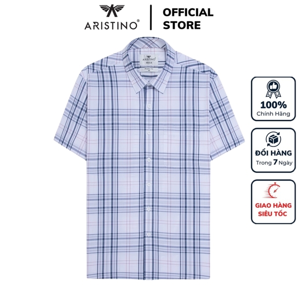 Áo Sơ Mi Nam Ngắn Tay Aristino ASS075S3 màu trắng kẻ xám