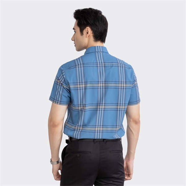 Áo Sơ Mi Nam Ngắn Tay Aristino ASS006S3 màu xanh kẻ trắng vàng
