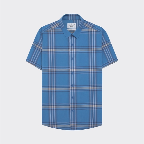 Áo Sơ Mi Nam Ngắn Tay Aristino ASS006S3 màu xanh kẻ trắng vàng