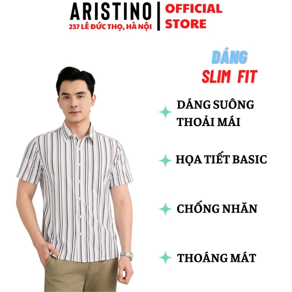 Áo Sơ Mi Nam Ngắn Tay Aristino ASS060FAH2 Trắng Kẻ Nâu Perfect Fit