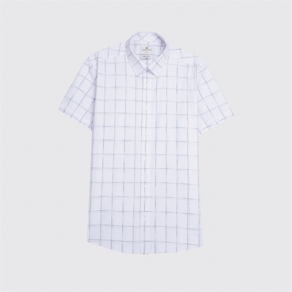Áo Sơ Mi Nam Ngắn Tay Aristino ASS045S2 màu trắng kẻ xanh dệt dobby
