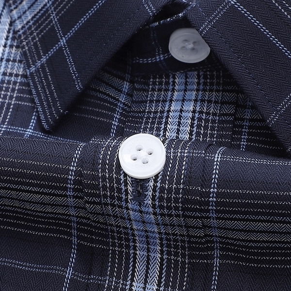 Áo Sơ Mi Nam Ngắn Tay Aristino ASS416S2 Màu Xanh Tím Than Kẻ Dobby dáng ôm tà lượn không túi vải sợi sồi cao cấp