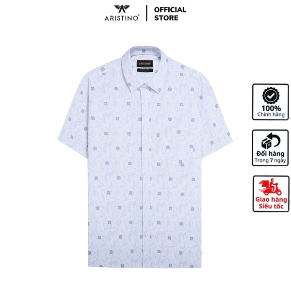 Áo Sơ Mi Nam Ngắn Tay Aristino ASS052AS2 màu trắng in