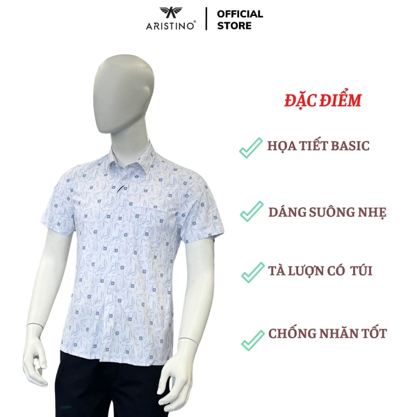 Áo Sơ Mi Nam Ngắn Tay Aristino ASS052AS2 màu trắng in