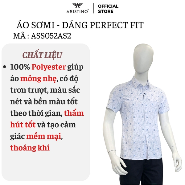 Áo Sơ Mi Nam Ngắn Tay Aristino ASS052AS2 màu trắng in