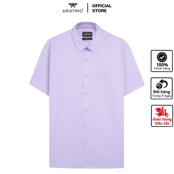 Áo Sơ Mi Nam Ngắn Tay Aristino ASS074AS3 màu tím kẻ tăm
