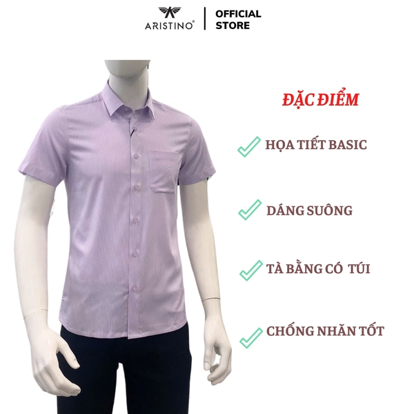 Áo Sơ Mi Nam Ngắn Tay Aristino ASS074AS3 màu tím kẻ tăm