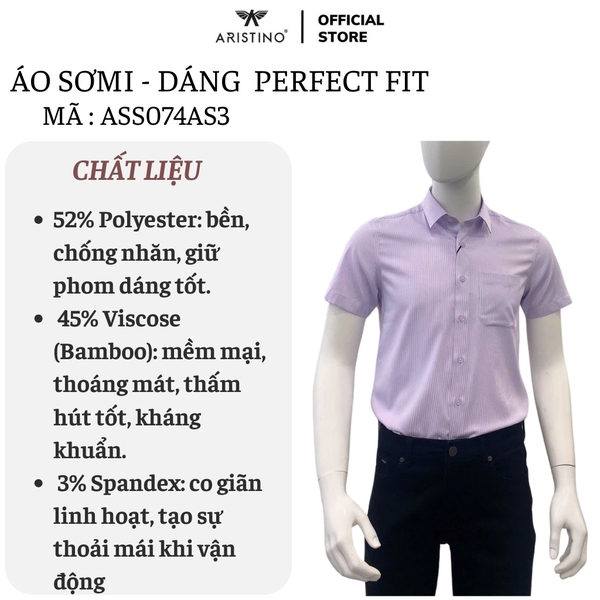 Áo Sơ Mi Nam Ngắn Tay Aristino ASS074AS3 màu tím kẻ tăm