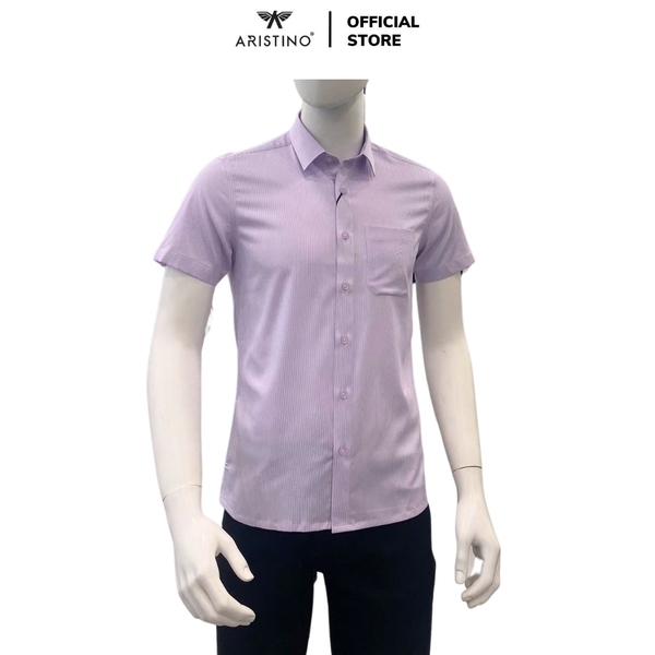 Áo Sơ Mi Nam Ngắn Tay Aristino ASS074AS3 màu tím kẻ tăm