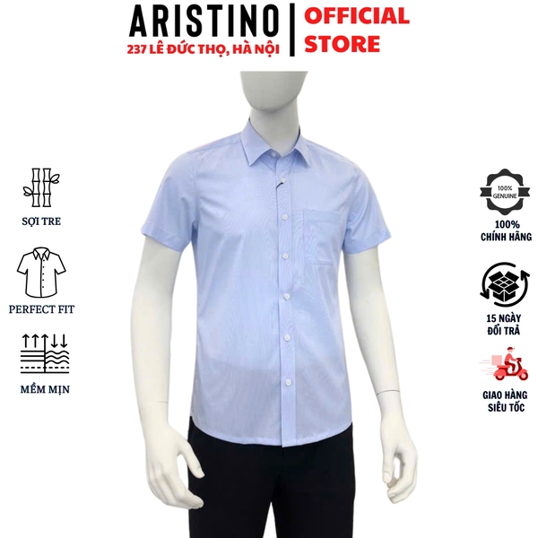 Áo Sơ Mi Nam Ngắn Tay Aristino ASS075AS3 màu xanh kẻ tăm