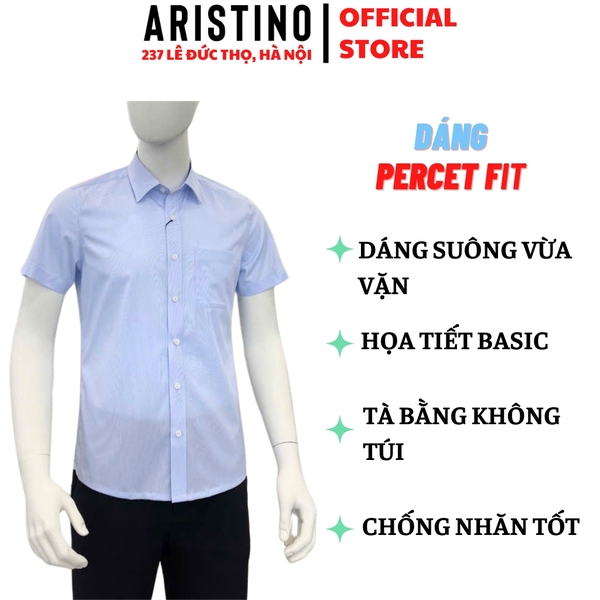 Áo Sơ Mi Nam Ngắn Tay Aristino ASS075AS3 màu xanh kẻ tăm