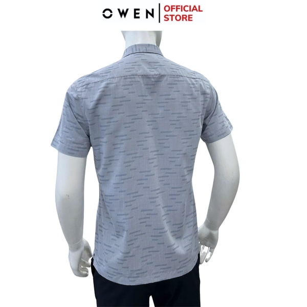 Áo sơ mi nam tay ngắn Owen AB250073NT màu xanh họa tiết dáng suông body fit tà bằng có túi chất liệu bambo poly