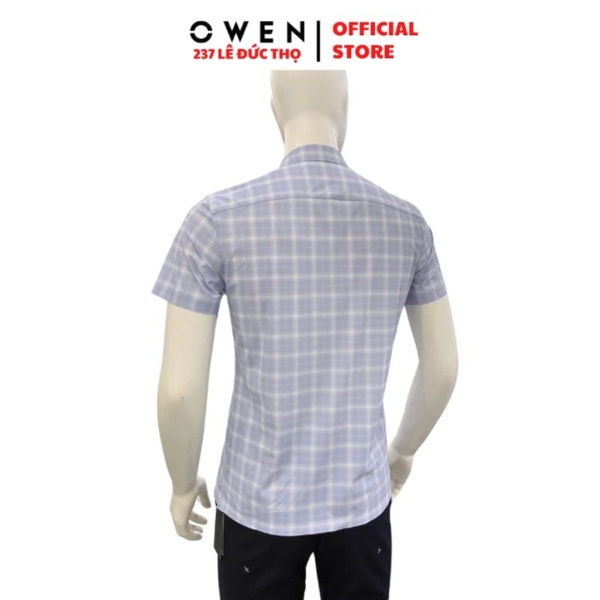 Áo Sơ Mi Nam Tay Ngắn Owen AB260047NT Xanh Nhạt Kẻ Body Fit