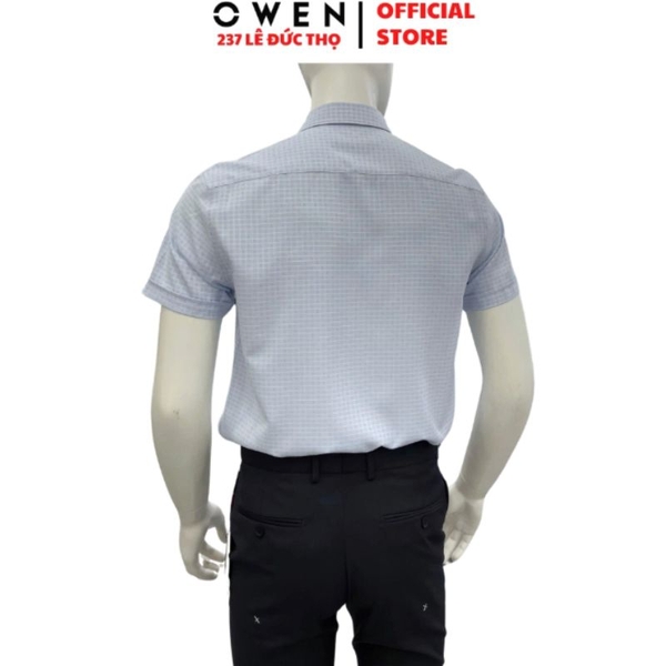 Áo sơ mi nam tay ngắn Owen AF260121NT – Xanh nhạt kẻ caro Plus Size có túi chất liệu nano