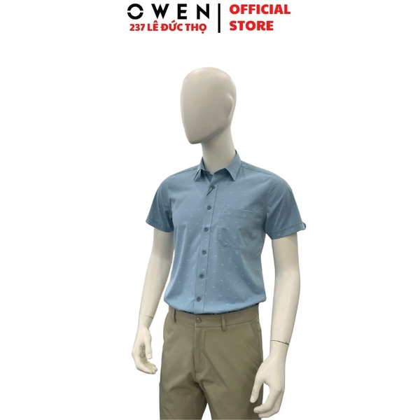Áo Sơ Mi Nam Tay Ngắn Owen AB260043NT Xanh Đậm Họa Tiết Body Fit