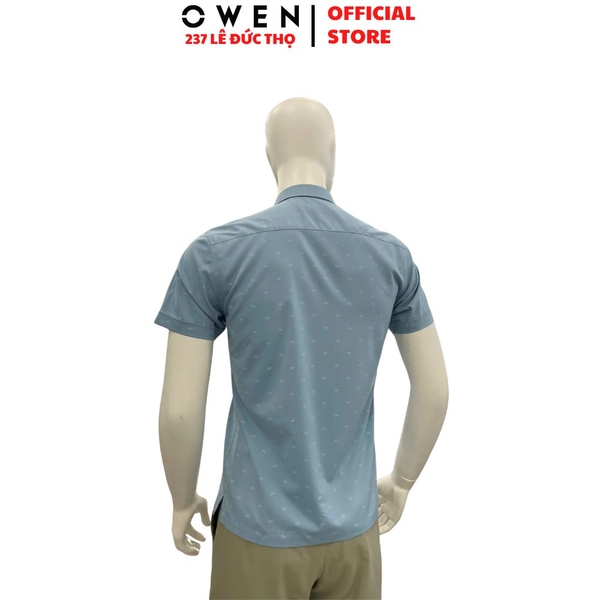 Áo Sơ Mi Nam Tay Ngắn Owen AB260043NT Xanh Đậm Họa Tiết Body Fit