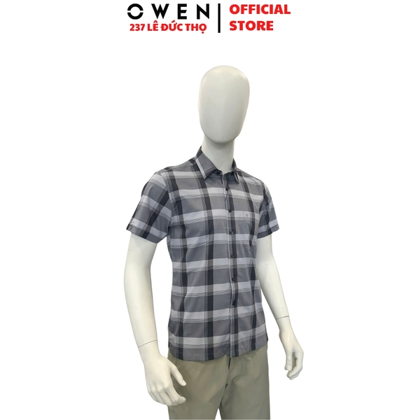 Áo Sơ Mi Nam Tay Ngắn Owen AB260106NT Xám Đậm Body Fit Có Túi