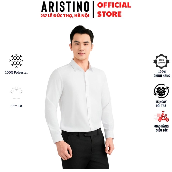 Áo Sơ Mi Trắng Nam Dài Tay Aristino ALSR01F Slim Fit 100% Polyester