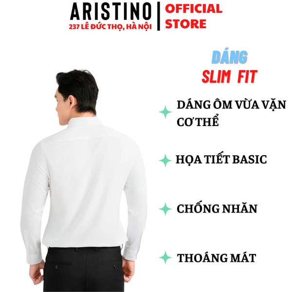 Áo Sơ Mi Trắng Nam Dài Tay Aristino ALSR01F Slim Fit 100% Polyester