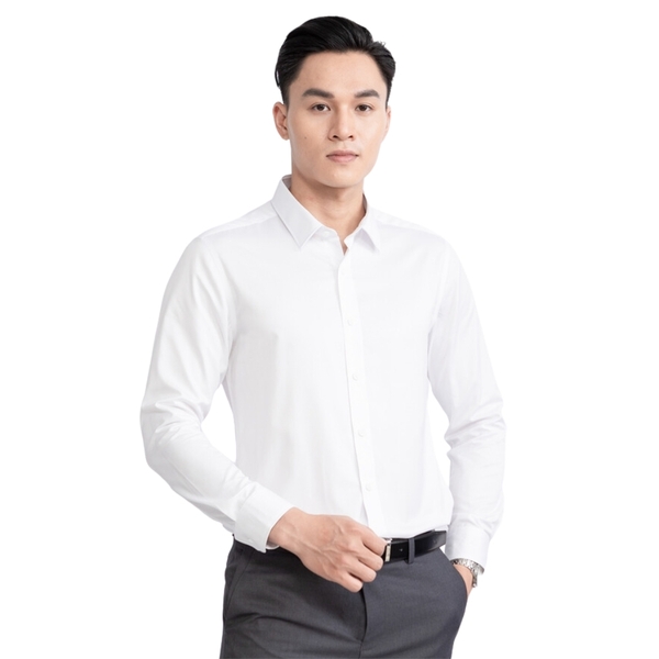 Áo Sơ Mi Trắng Nam Dài Tay Aristino ALSR38 màu trắng trơn chất liệu sợi sồi dáng slim fit không túi ngực