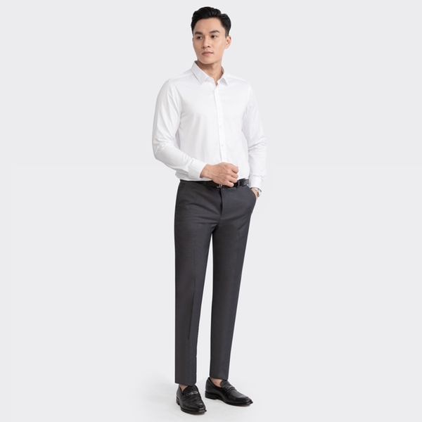 Áo Sơ Mi Trắng Nam Dài Tay Aristino ALSR38 màu trắng trơn chất liệu sợi sồi dáng slim fit không túi ngực