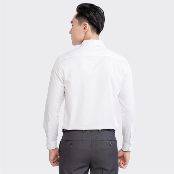 Áo Sơ Mi Trắng Nam Dài Tay Aristino ALSR38 màu trắng trơn chất liệu sợi sồi dáng slim fit không túi ngực