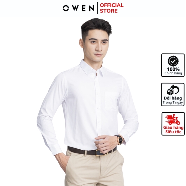 Áo Sơ Mi Trắng Nam Dài Tay Aristino ALSR39 màu trắng trơn chất liệu sợi sồi dáng regular fit có túi ngực