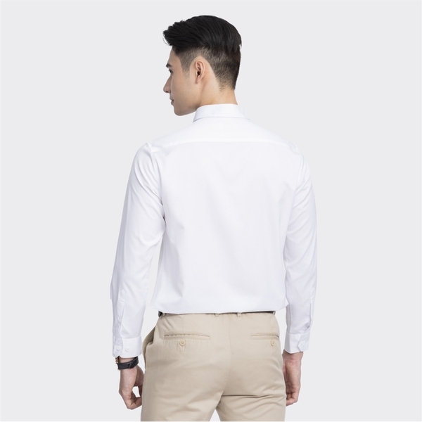 Áo Sơ Mi Trắng Nam Dài Tay Aristino ALSR39 màu trắng trơn chất liệu sợi sồi dáng regular fit có túi ngực