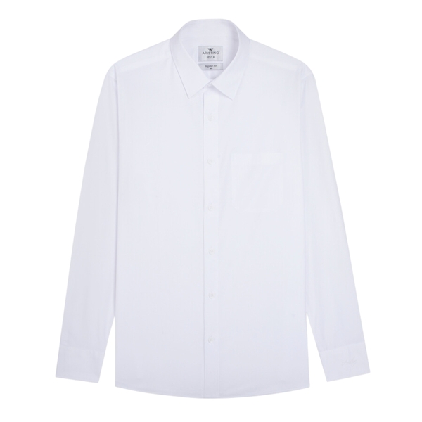 Áo Sơ Mi Trắng Nam Dài Tay Aristino ALSR39 màu trắng trơn chất liệu sợi sồi dáng regular fit có túi ngực