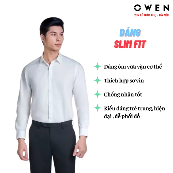 Áo sơ mi trắng nam Owen AS240103D – Slim Fit - dài tay - không túi ngực - vải sợi sồi (AS221199D -AS230329D)